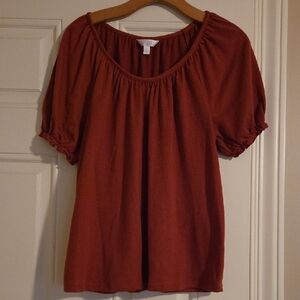 LC Lauren Conrad Short Sleeve Scoop Neck Top - Rust Orange